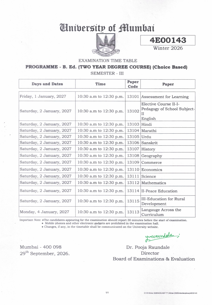 Examination Timetable